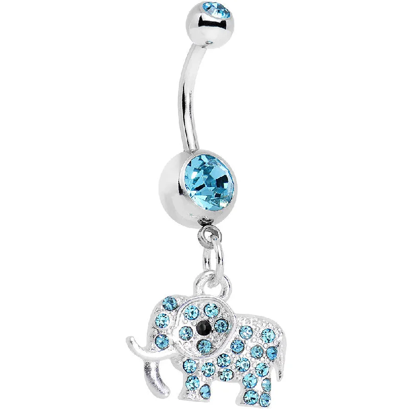 Comfortable Belly Rings with Chic Finish -Aqua Paved Elephant Dangle Belly Ring