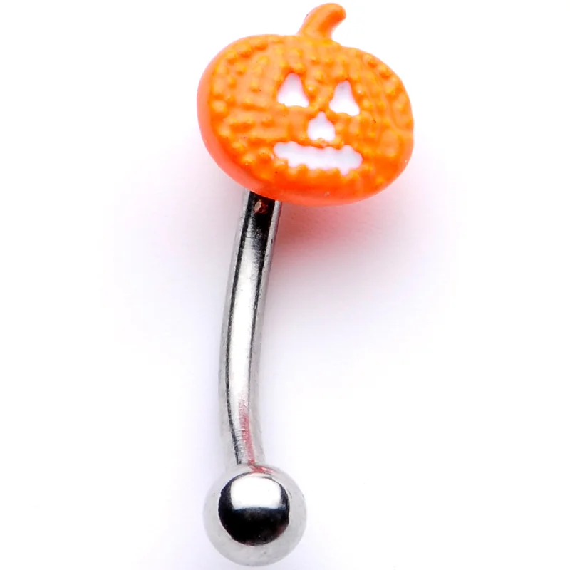 Women's Earrings – Elegant Designs for Every Personality--16 Gauge 5/16 Jack O Lantern Pumpkin Halloween Curved Eyebrow Ring