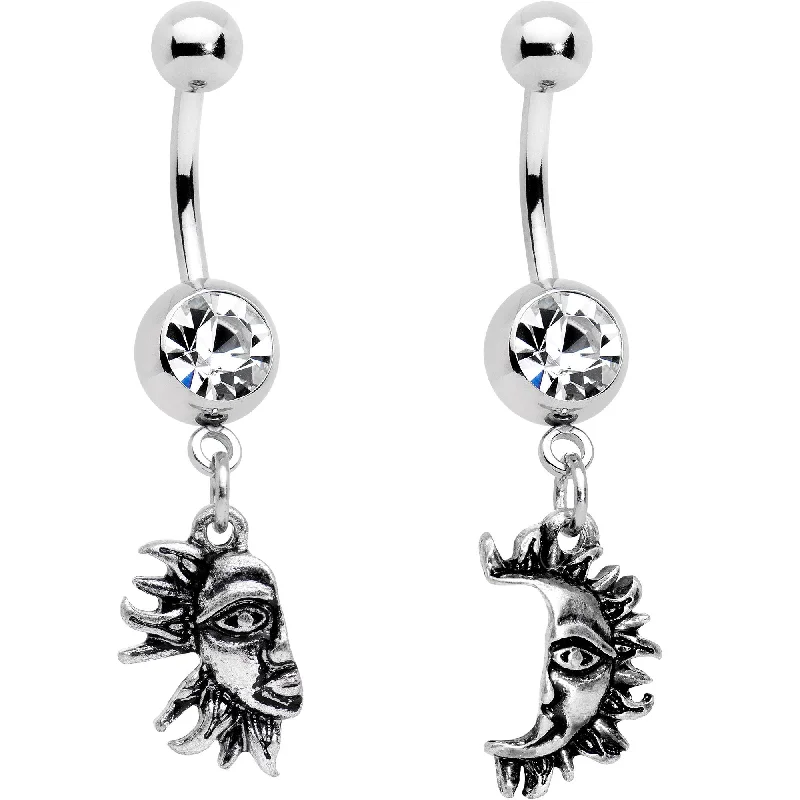 Trendy Belly Rings for Creative Designs -Clear Gem Sun Smile Puzzle Best Friend Dangle Belly Ring Set of 2 Trendy Belly Rings for Creative Designs -Clear Gem Sun Smile Puzzle Best Friend Dangle Belly Ring Set of 2