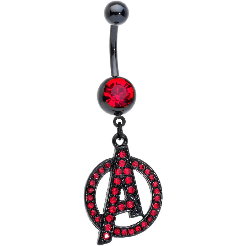 Belly Rings for Creative Fashionistas -Officially Licensed Red CZ Avengers Logo Charm Dangle Belly Ring Belly Rings for Creative Fashionistas -Officially Licensed Red CZ Avengers Logo Charm Dangle Belly Ring