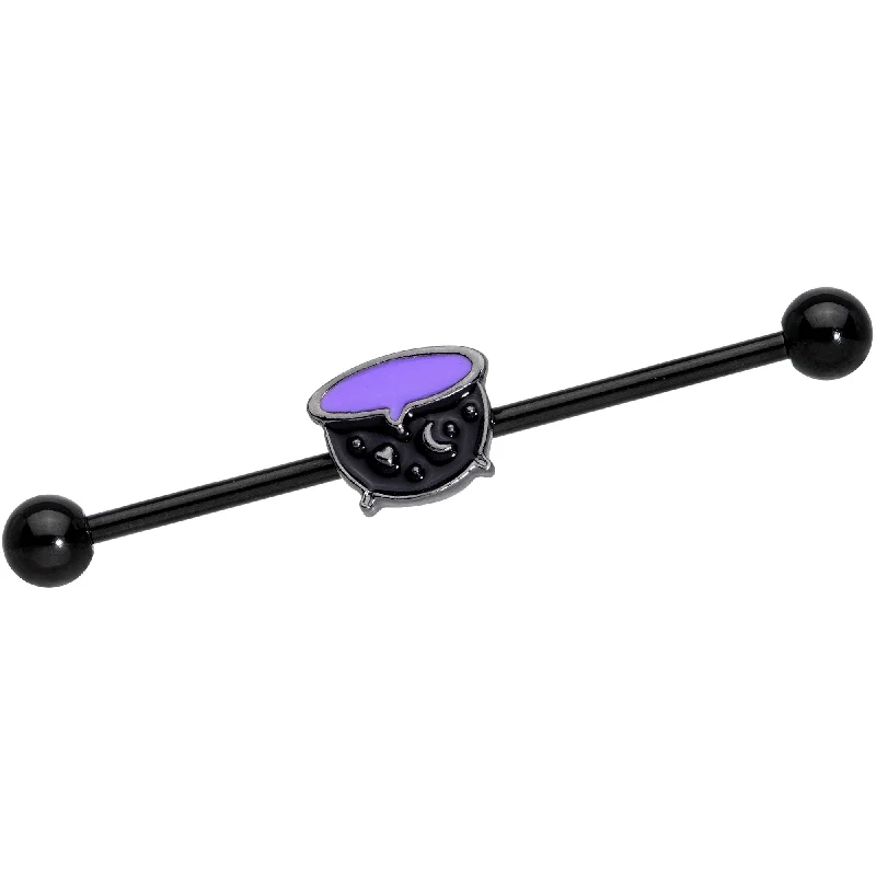 Women's Earrings – Elegant Designs for Every Personality--14 Gauge Black Purple Cauldron Halloween Industrial Barbell 38mm