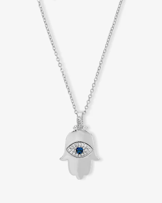 Shop Classic Women's Necklaces & Pendants with a Modern Twist-Hamsa Pendant Necklace - Silver|White Diamondettes Shop Classic Women's Necklaces & Pendants with a Modern Twist-Hamsa Pendant Necklace - Silver|White Diamondettes