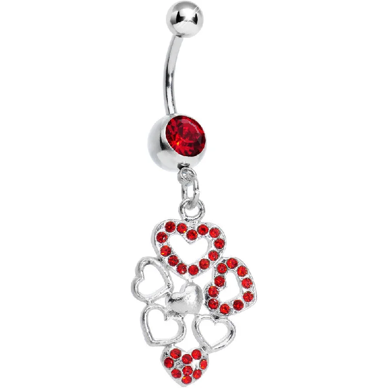 Belly Rings for Edgy and Bold Looks -Red Gem Clusters of Love Heart Dangle Belly Ring Belly Rings for Edgy and Bold Looks -Red Gem Clusters of Love Heart Dangle Belly Ring