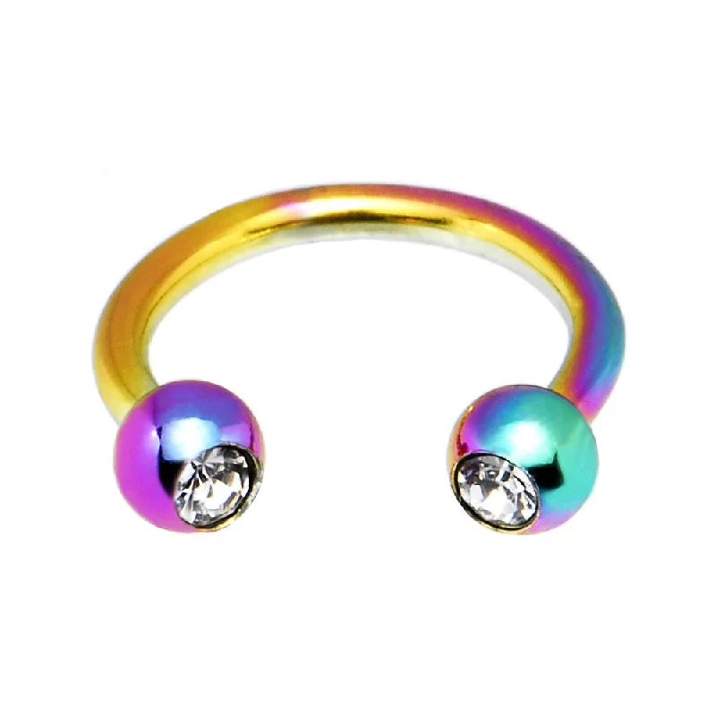 Elegant Lip Rings for Professional Style16 Gauge 5/16 Clear Gem Rainbow Anodized Horseshoe Circular Barbell Elegant Lip Rings for Professional Style16 Gauge 5/16 Clear Gem Rainbow Anodized Horseshoe Circular Barbell