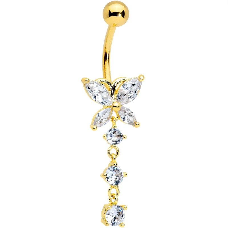 Stunning Belly Rings with Colorful Stones -Clear CZ Gem Gold Tone Open Wing Butterfly Dangle Belly Ring Stunning Belly Rings with Colorful Stones -Clear CZ Gem Gold Tone Open Wing Butterfly Dangle Belly Ring