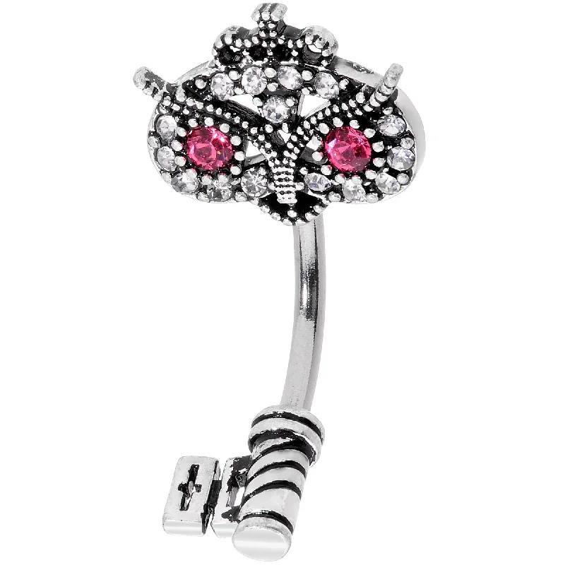 Beautiful Belly Rings with Polished Shine -Clear Pink Gem Royal Owl Key Double Mount Belly Ring Beautiful Belly Rings with Polished Shine -Clear Pink Gem Royal Owl Key Double Mount Belly Ring
