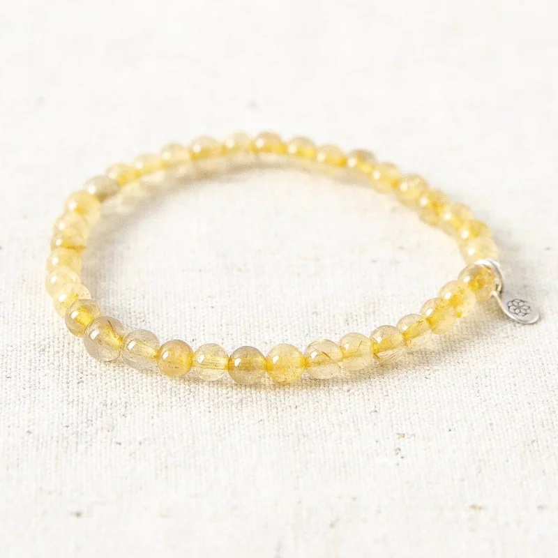 Beaded and Silver Bangles for Women-Yellow Rutilated Quartz Energy Bracelet