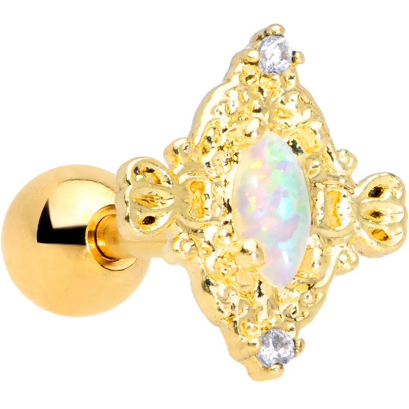 Women's Earrings – Elegant Designs for Every Personality--16 Gauge 1/4 White Synthetic Opal Gold Tone Oval Cartilage Tragus
