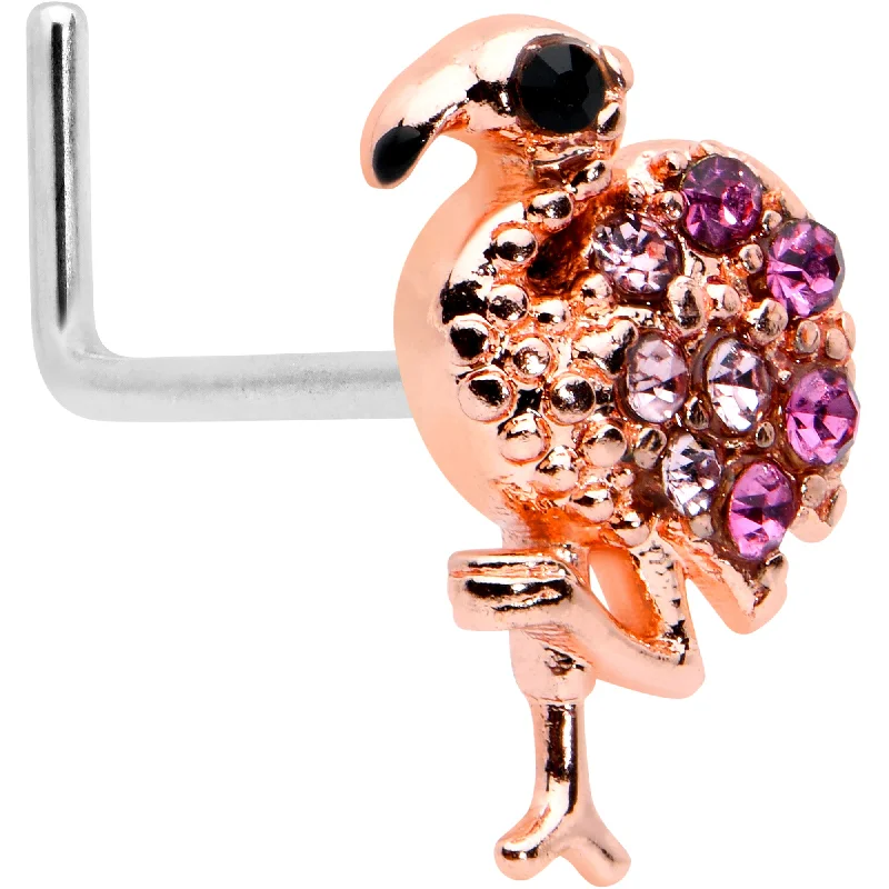 Nose Rings with Gold Finish -20 Gauge 7mm Pink Gem Rosy Fashion Flamingo L Shape Nose Ring Nose Rings with Gold Finish -20 Gauge 7mm Pink Gem Rosy Fashion Flamingo L Shape Nose Ring