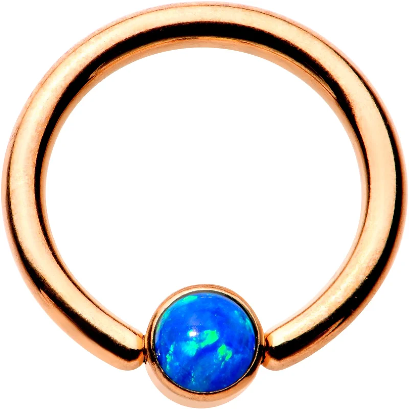 Trendy Lip Rings with Popular Designs14 Gauge 3/8 Aqua Faux Opal Rose Gold IP BCR Captive Ring