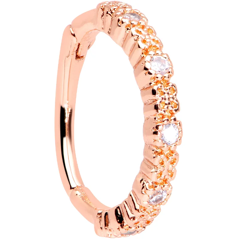 Stylish Lip Rings with Contemporary Finishes16 Gauge 3/8 Clear CZ Gem Rose Gold Tone Butterfly Hinged Segment Ring Stylish Lip Rings with Contemporary Finishes16 Gauge 3/8 Clear CZ Gem Rose Gold Tone Butterfly Hinged Segment Ring