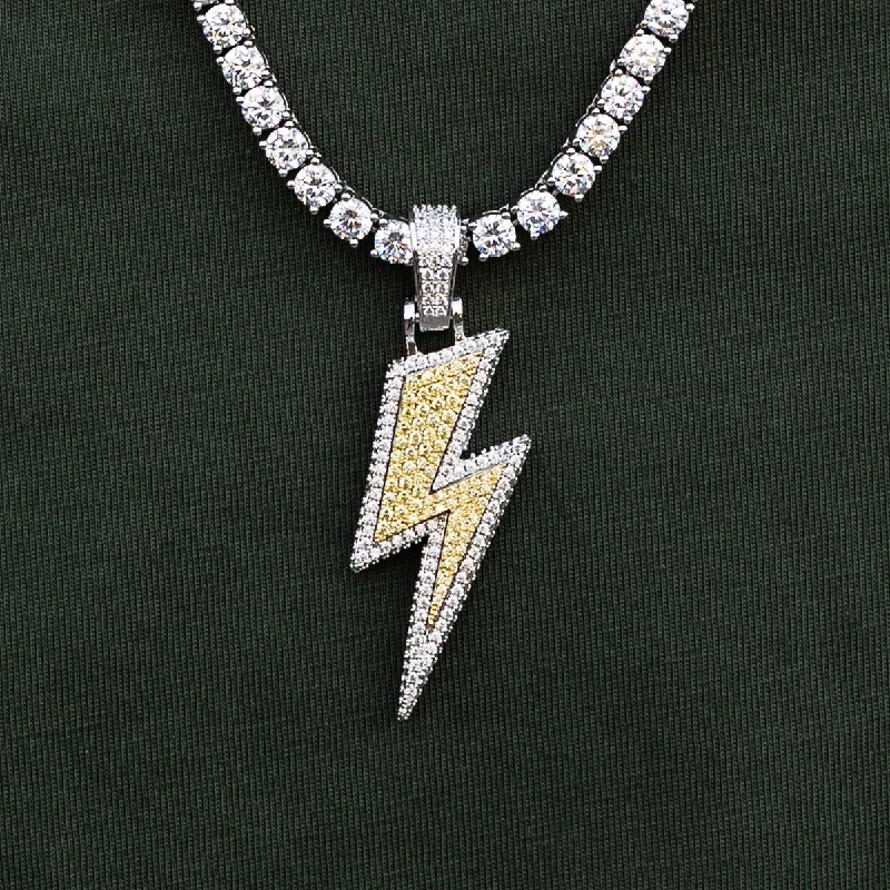 Exclusive Men's Necklaces & Pendants for the Modern Gentleman-14k White Vermeil Iced Bolt Exclusive Men's Necklaces & Pendants for the Modern Gentleman-14k White Vermeil Iced Bolt