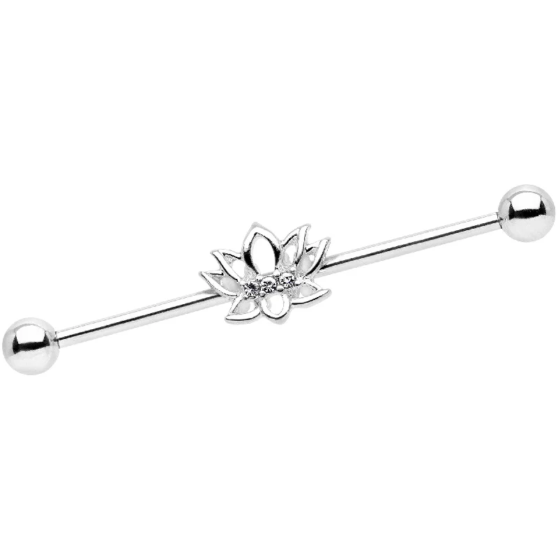 Women's Earrings – Elegant Designs for Every Personality--Clear Gem Live Love Lotus Flower Industrial Barbell 38mm Women's Earrings – Elegant Designs for Every Personality--Clear Gem Live Love Lotus Flower Industrial Barbell 38mm