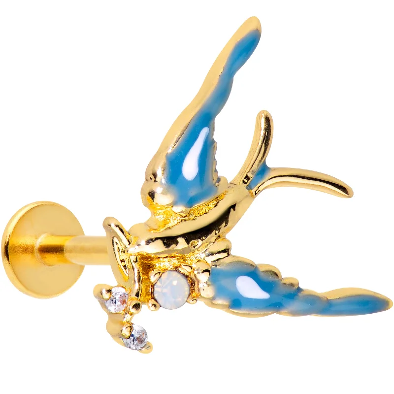 Fashionable Lip Rings for Everyday Wear16 Gauge 5/16 White Faux Opal Gold Tone Swallow Bird Labret Tragus