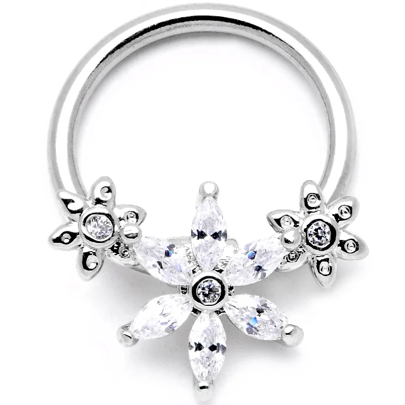 Comfortable Lip Rings for Everyday Comfort16 Gauge 3/8 Clear CZ Gem Flower BCR Captive Ring Comfortable Lip Rings for Everyday Comfort16 Gauge 3/8 Clear CZ Gem Flower BCR Captive Ring