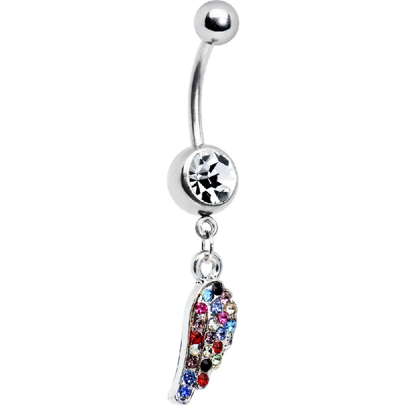 Beautiful Belly Rings with Polished Shine -Multi Gem Angel Wing Belly Ring