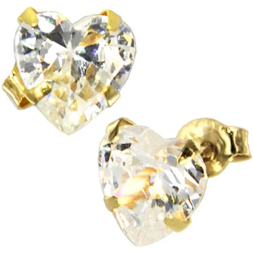 Women's Earrings – Elegant Designs for Every Personality--Solid 14KT Yellow Gold .75 Carrat Cubic Zirconia HEART Stud Earrings Women's Earrings – Elegant Designs for Every Personality--Solid 14KT Yellow Gold .75 Carrat Cubic Zirconia HEART Stud Earrings