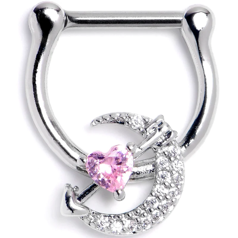 Women's Earrings – Elegant Designs for Every Personality--16 Gauge 5/16 Pink Clear CZ Gem Moon Lover Cartilage Clicker