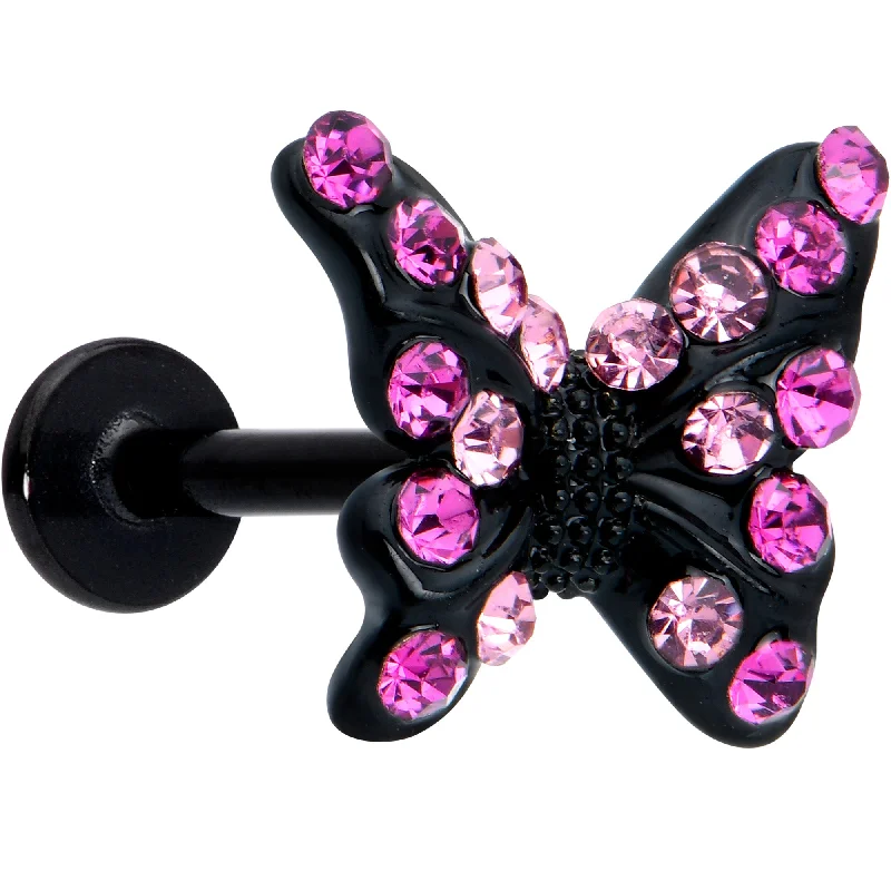 Silver Lip Rings for Bold Fashion16 Gauge 5/16 Pink Gem Black Midnight Butterfly Labret Monroe Tragus