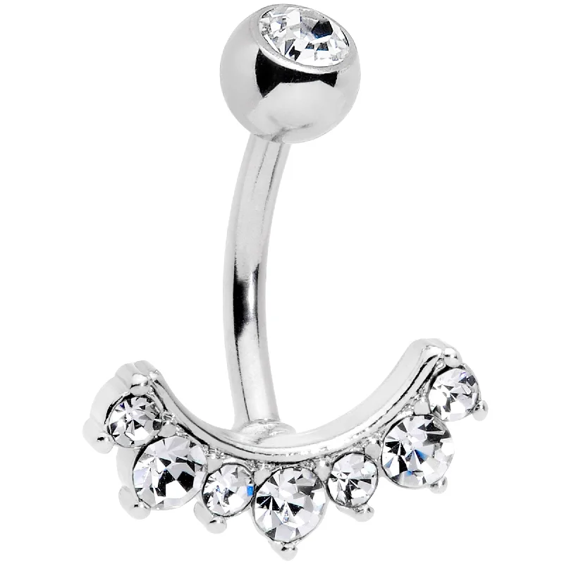 Unique Belly Rings for Fashion-Lovers -Clear CZ Gem Wave Of Glamour Belly Ring