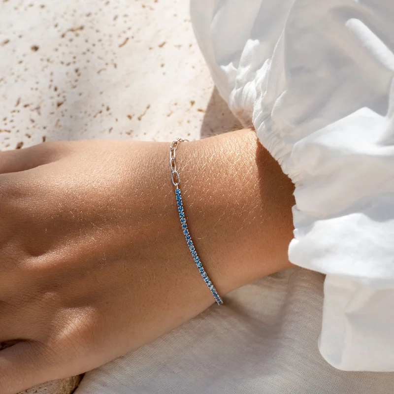 Wedding Bangle Sets for Women-Silver Tennis Bracelet (Half) - Blue