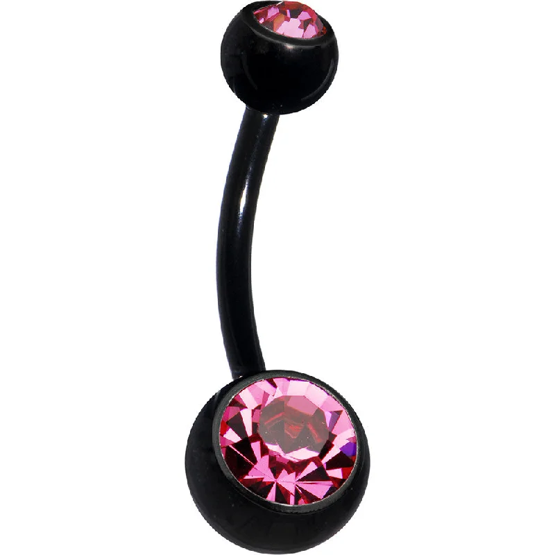 Comfortable Belly Rings with Sleek Design -Black Pink Double Gem Anodized Titanium Belly Ring Comfortable Belly Rings with Sleek Design -Black Pink Double Gem Anodized Titanium Belly Ring