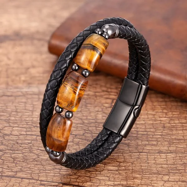 Men's Bracelets with Minimalist Silver Designs-Buddha Stones Natural Tiger Eye Protection Willpower Magnetic Buckle Leather Bracelet Men's Bracelets with Minimalist Silver Designs-Buddha Stones Natural Tiger Eye Protection Willpower Magnetic Buckle Leather Bracelet