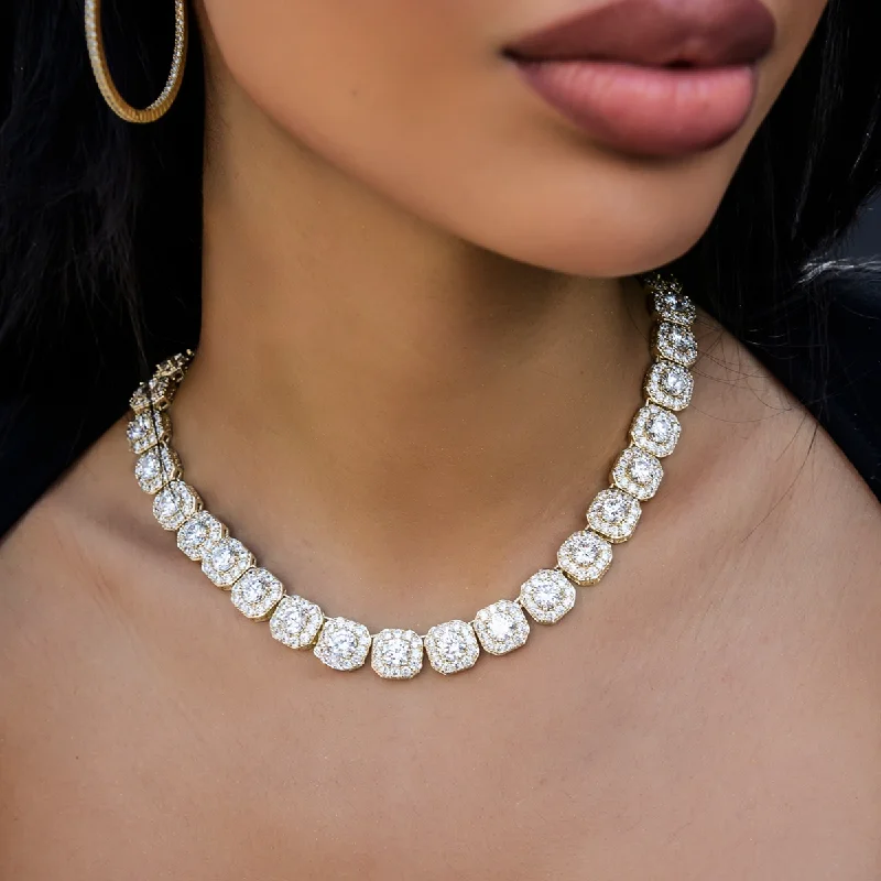 Shop Classic Women's Necklaces & Pendants with a Modern Twist-Clustered Tennis Necklace in Yellow Gold- 12mm Shop Classic Women's Necklaces & Pendants with a Modern Twist-Clustered Tennis Necklace in Yellow Gold- 12mm