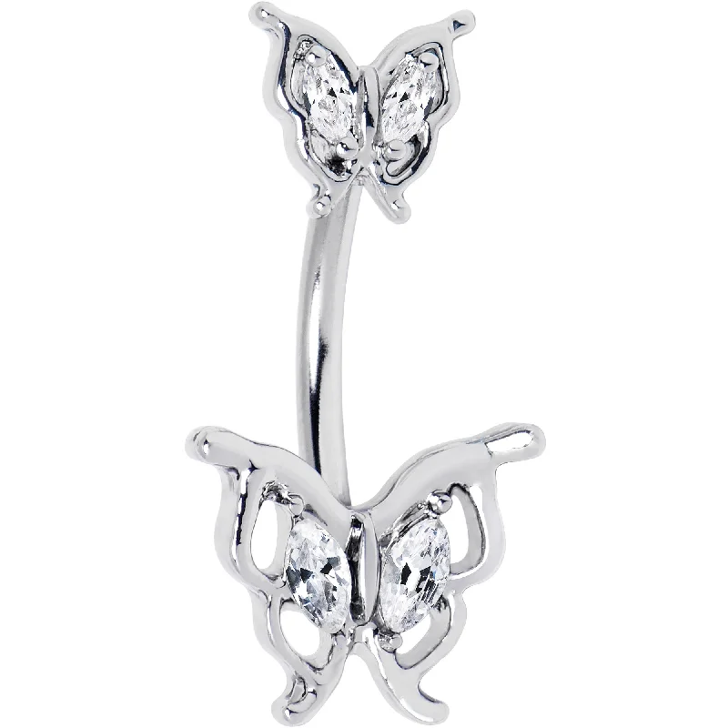 Belly Rings for Trendy Piercing Styles -Clear Gem Fancy Fab Butterfly Double Mount Belly Ring Belly Rings for Trendy Piercing Styles -Clear Gem Fancy Fab Butterfly Double Mount Belly Ring
