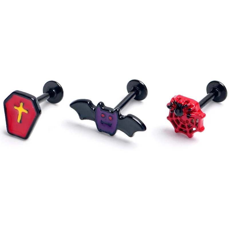 Women's Earrings – Elegant Designs for Every Personality--16 Gauge 5/16 Black Coffin Bat Halloween Labret Monroe Tragus Curation Set of3 Women's Earrings – Elegant Designs for Every Personality--16 Gauge 5/16 Black Coffin Bat Halloween Labret Monroe Tragus Curation Set of3