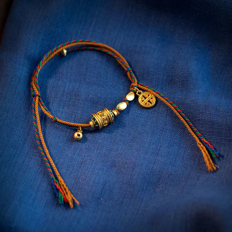 Classic Round Bangles for Women-Buddha Stones Tibetan Handmade Om Mani Padme Hum Prayer Wheel Protection Strength String Bracelet
