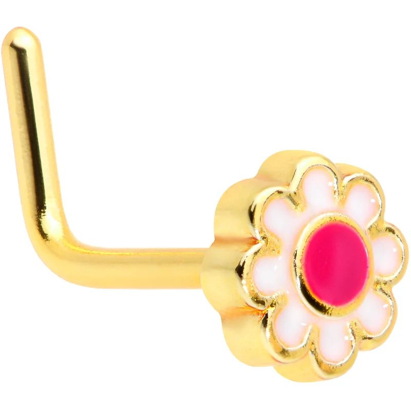 Simple Gold Nose Rings -20 Gauge 5/16 Gold Tone Spring Flower L Shaped Nose Ring