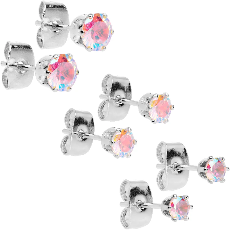 Women's Earrings – Elegant Designs for Every Personality--20 Gauge Aurora CZ Gem 3mm to 5mm Post Stud Earring Set of 3 Women's Earrings – Elegant Designs for Every Personality--20 Gauge Aurora CZ Gem 3mm to 5mm Post Stud Earring Set of 3