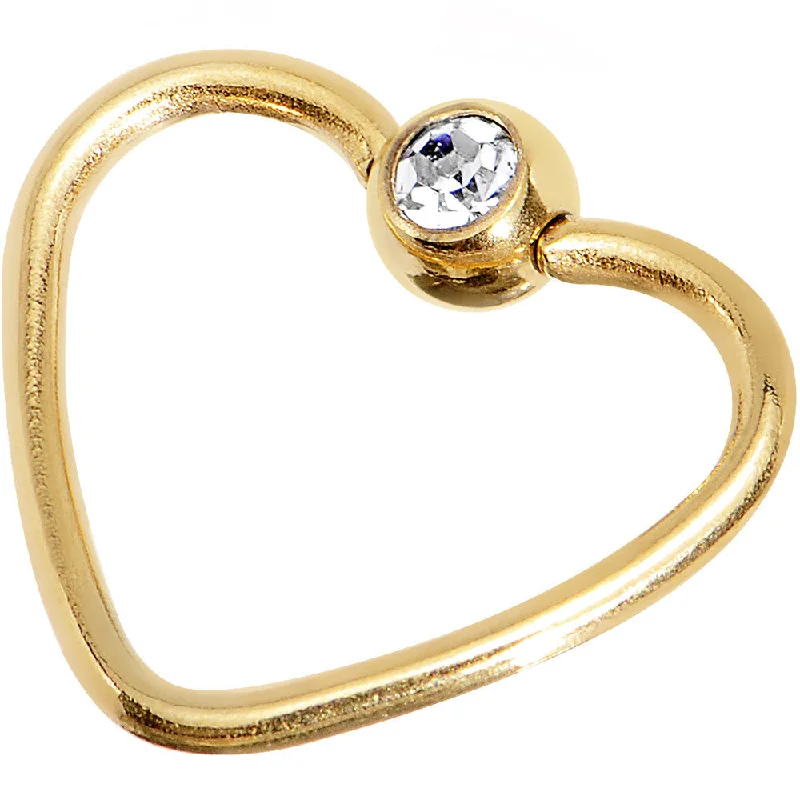 Women's Earrings – Elegant Designs for Every Personality--18 Gauge 3/8 Clear Gold Anodized Titanium Heart Closure Captive Ring