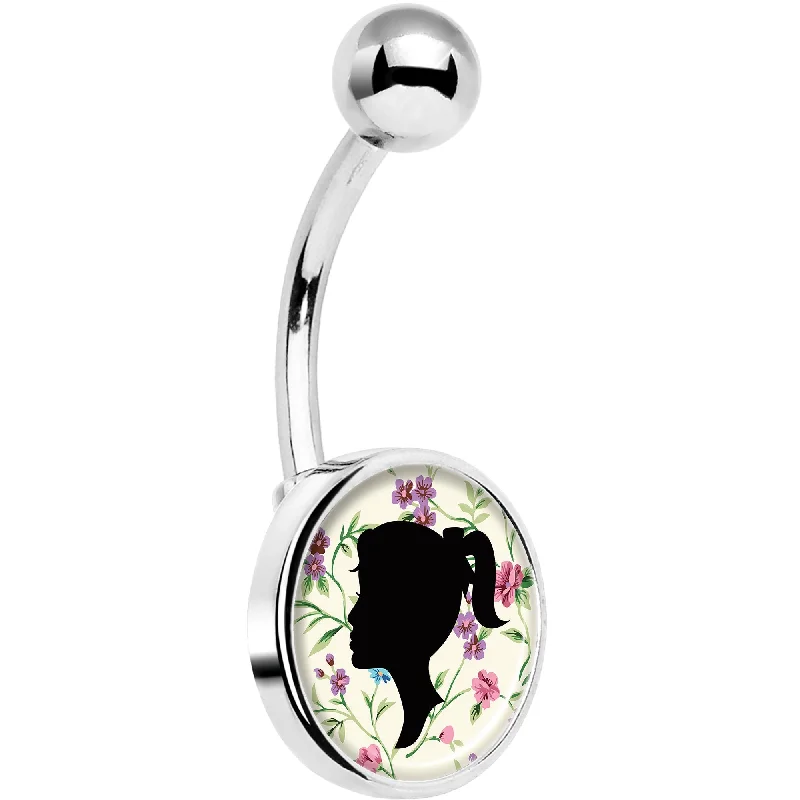 Belly Rings for a Polished Look -Woman Floral Silhouette Belly Ring