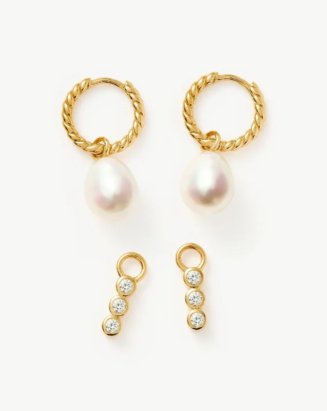 Women's Earrings – Elegant Designs for Every Personality--Twisted Pearl & Drop Hoop Earring Set | 18k Gold Plated Vermeil/Pearl