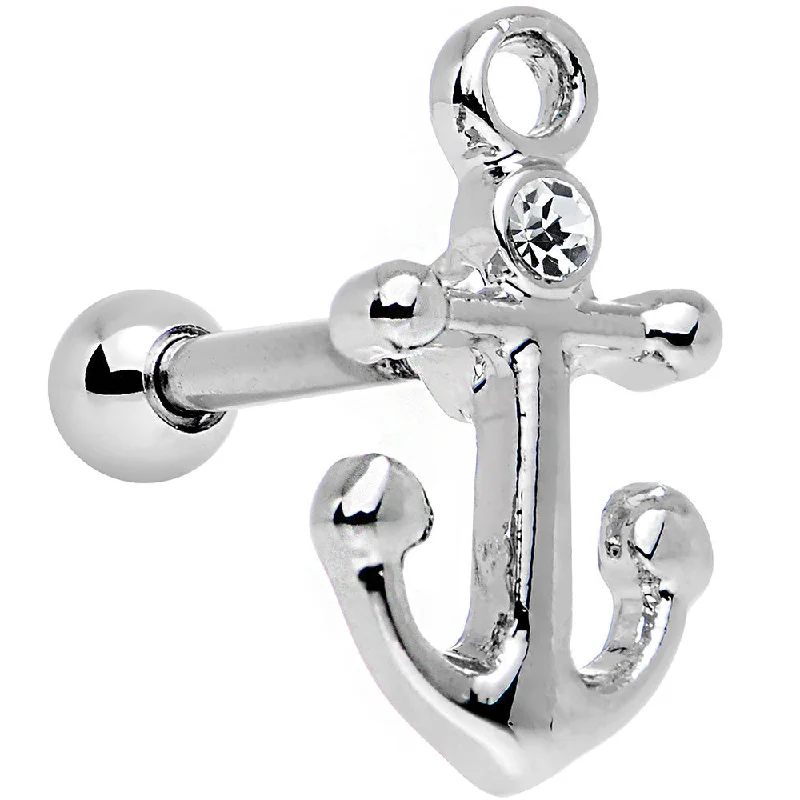 Women's Earrings – Elegant Designs for Every Personality--16 Gauge 1/4 Clear Gem Settle Down Anchor Cartilage Earring
