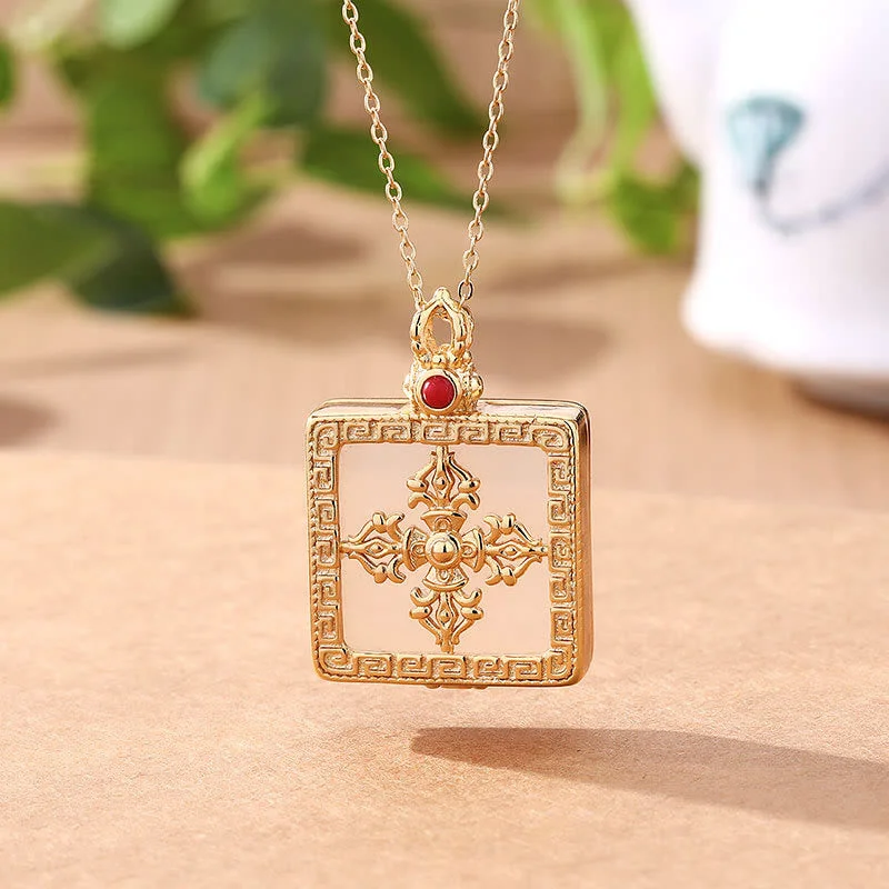 Shop Classic Women's Necklaces & Pendants with a Modern Twist-Buddha Stones 24K Gold Plated White Jade Double Dorje Protection Luck Necklace Pendant Shop Classic Women's Necklaces & Pendants with a Modern Twist-Buddha Stones 24K Gold Plated White Jade Double Dorje Protection Luck Necklace Pendant