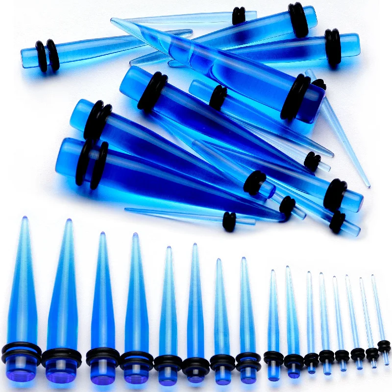 Women's Earrings – Elegant Designs for Every Personality--Blue Acrylic Straight Taper Set Available in Sizes  14 Gauge to 00 Gauge