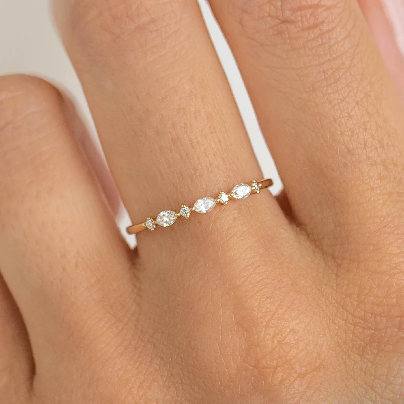 Chic Women's Rings for Fashion-Forward Looks-Marquise and Round Diamond Ring 14k Gold - Nova