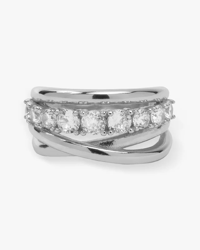 Chic Women's Rings for Fashion-Forward Looks-"Oh She Fancy" Stacked Diamond Ring - Silver|White Diamondettes