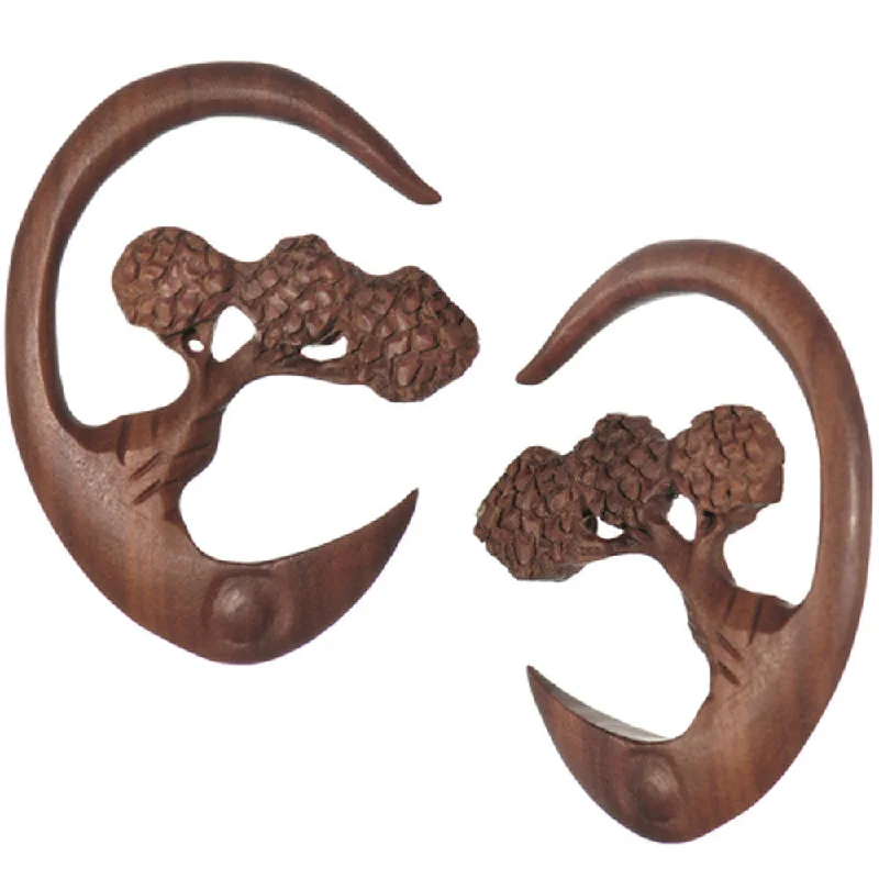 Women's Earrings – Elegant Designs for Every Personality--4 Gauge Organic Sabo Wood Bonsai Tree Hanger Plug Set