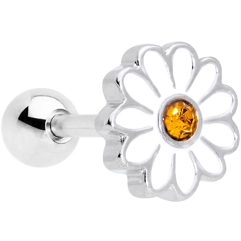 Women's Earrings – Elegant Designs for Every Personality--16 Gauge 1/4 Yellow Gem White Daisy Flower Hippie Cartilage Tragus