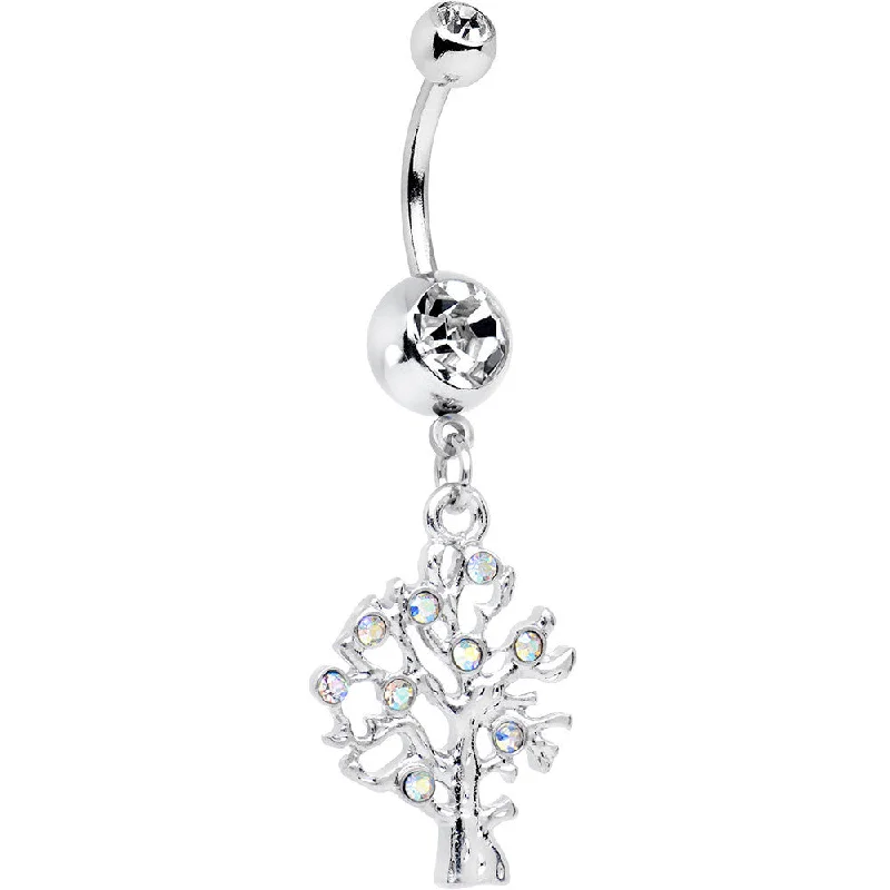 Comfortable Belly Rings for Smooth Feel -Aurora Gem Tree of Life Dangle Belly Ring