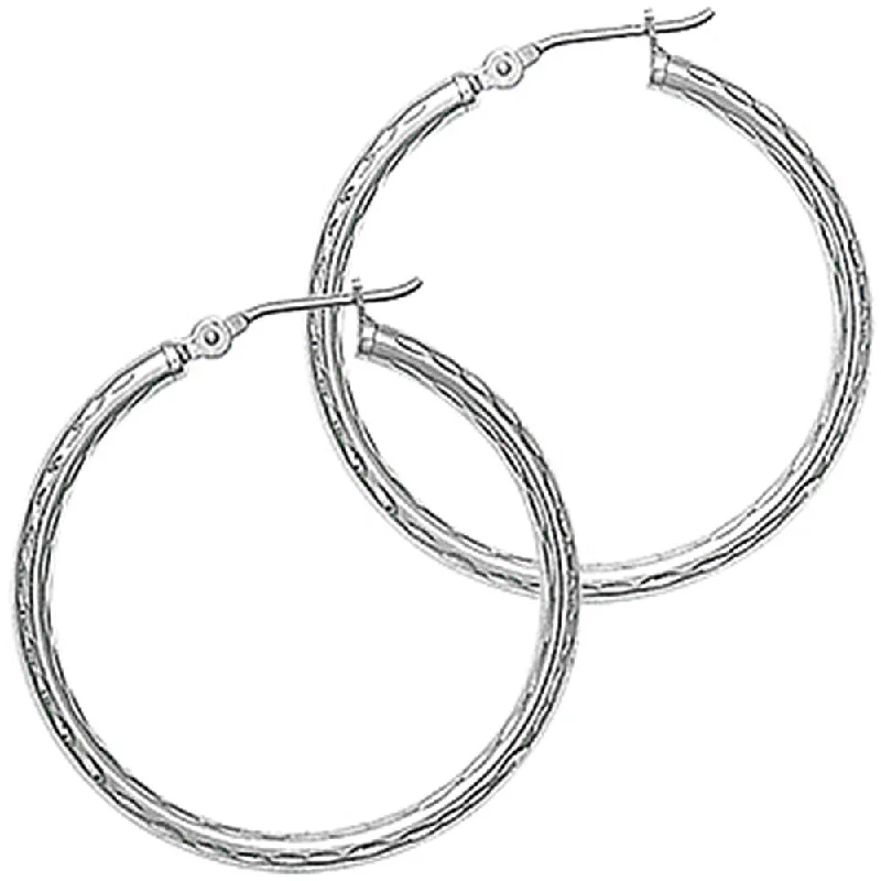 Women's Earrings – Elegant Designs for Every Personality--Solid 14KT White Gold 1 1/8 Inch Twist Pattern Hoop Earrings