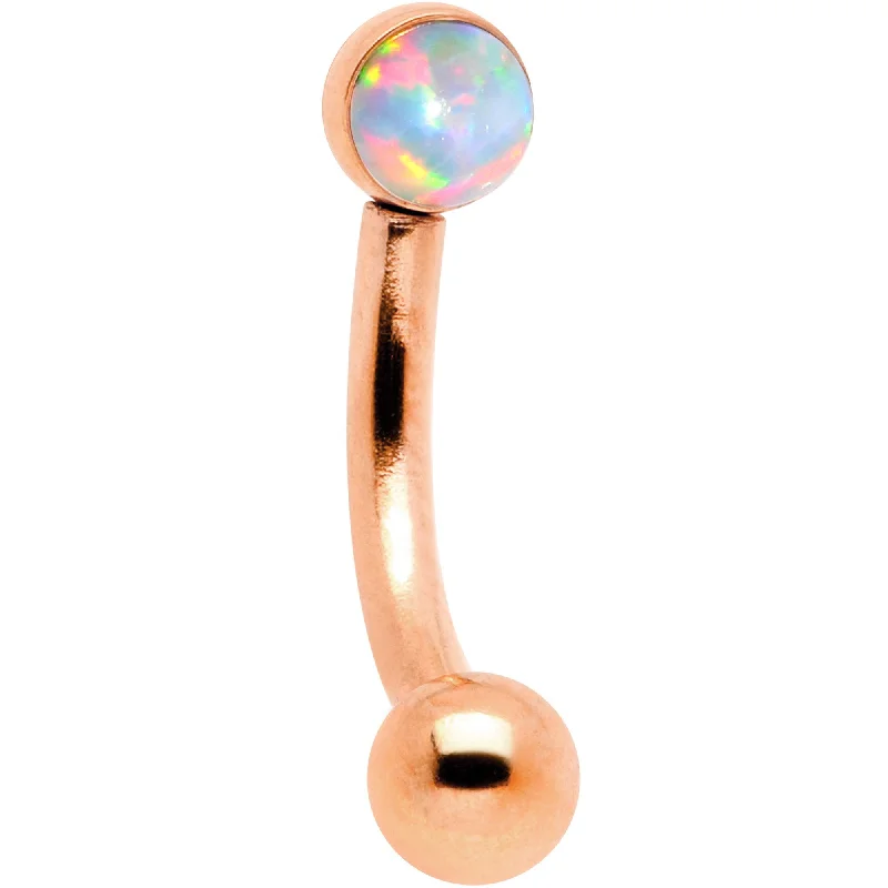 Women's Earrings – Elegant Designs for Every Personality--16 Gauge 1/4 White Synthetic Opal Flat Set Rose Gold IP Curved Eyebrow Rook Piercing Women's Earrings – Elegant Designs for Every Personality--16 Gauge 1/4 White Synthetic Opal Flat Set Rose Gold IP Curved Eyebrow Rook Piercing