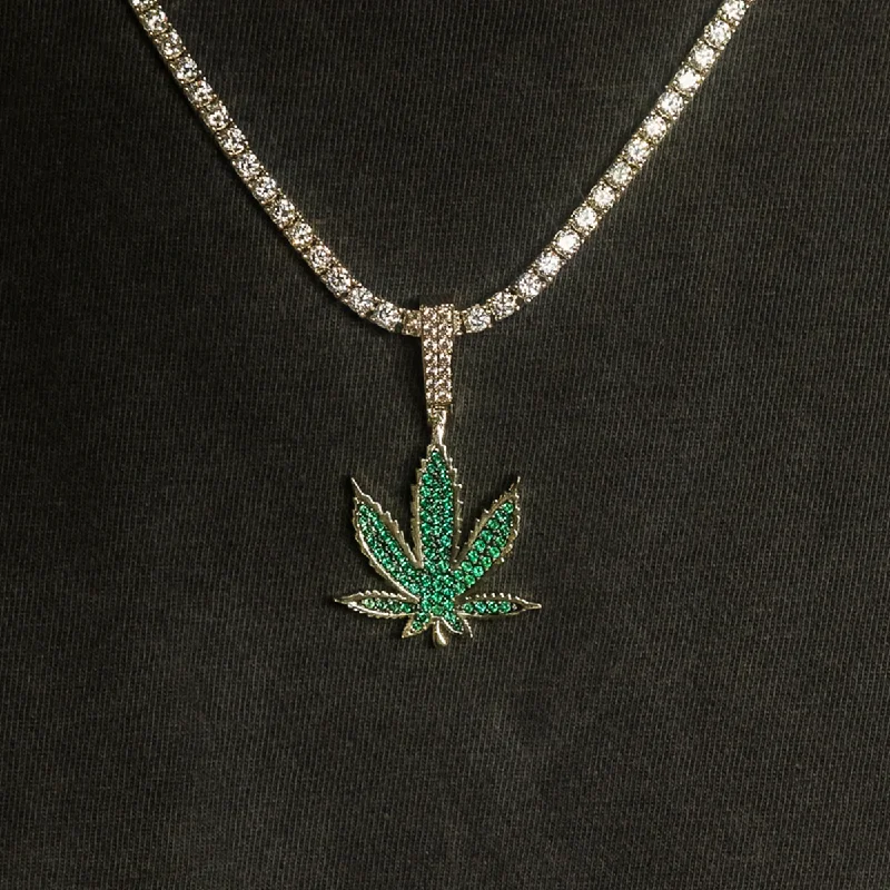 Exclusive Men's Necklaces & Pendants for the Modern Gentleman-Emerald Weed Leaf Pendant Exclusive Men's Necklaces & Pendants for the Modern Gentleman-Emerald Weed Leaf Pendant