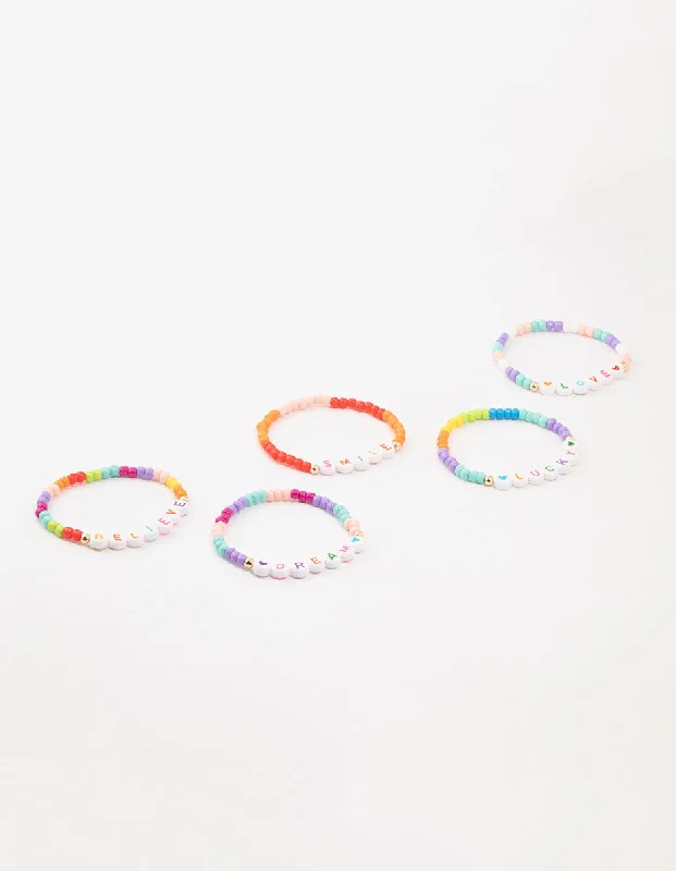 Fashionable Bangles with Enamel Designs for Women-Kids Rainbow  Beaded Stretch Bracelet Pack