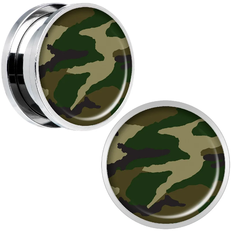 Women's Earrings – Elegant Designs for Every Personality--Woodland Camo Print Steel Screw Fit Plug Set 18mm Women's Earrings – Elegant Designs for Every Personality--Woodland Camo Print Steel Screw Fit Plug Set 18mm
