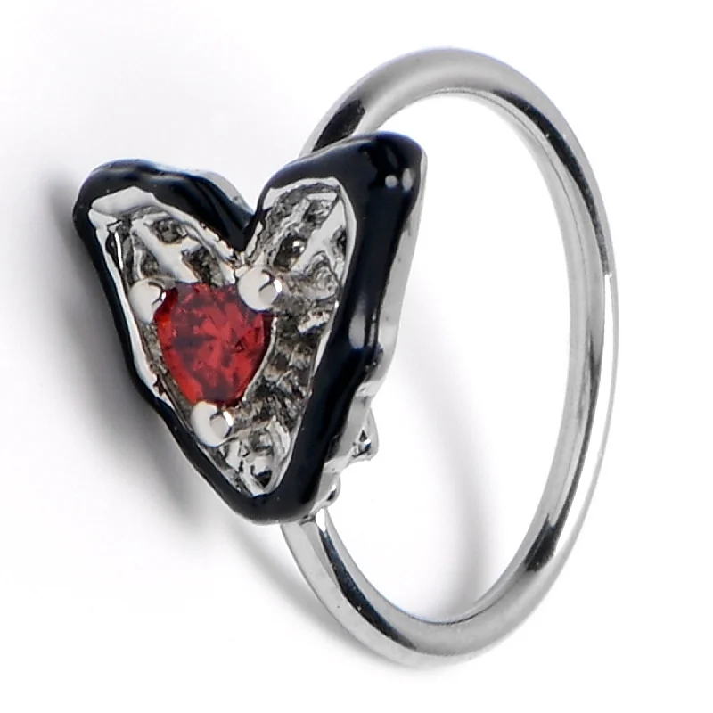 Artistic Designs for Nose Rings -20 Gauge 5/16 Red Gem Captured Heart Nose Hoop